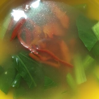 小松菜と赤ピーマンの味噌汁